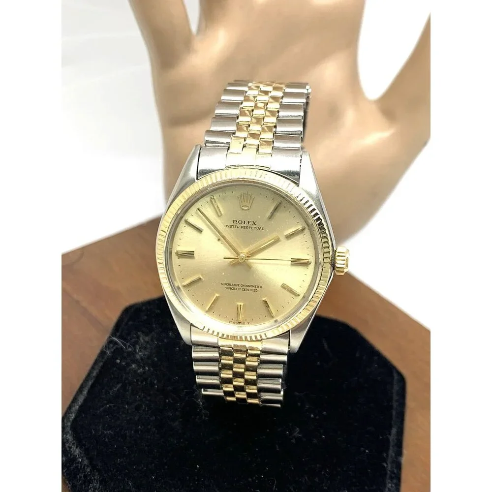 Rolex Oyster Perpetual Men's Watch 1005 Swiss Automatic Vintage 1969 2-Tone 34mm